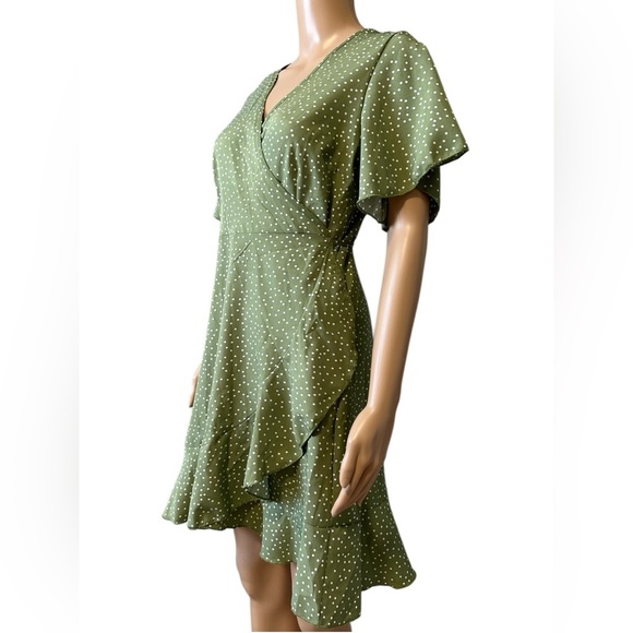 Green Polka Dot Wrap Dress - Picture 2 of 5